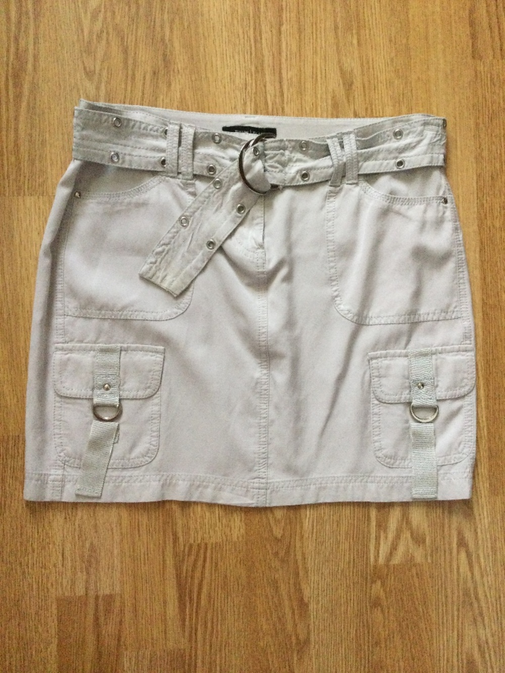White House Black Market Cargo Mini Skirt  Sz 2 Fits 4 Light Gray Vintage Rare